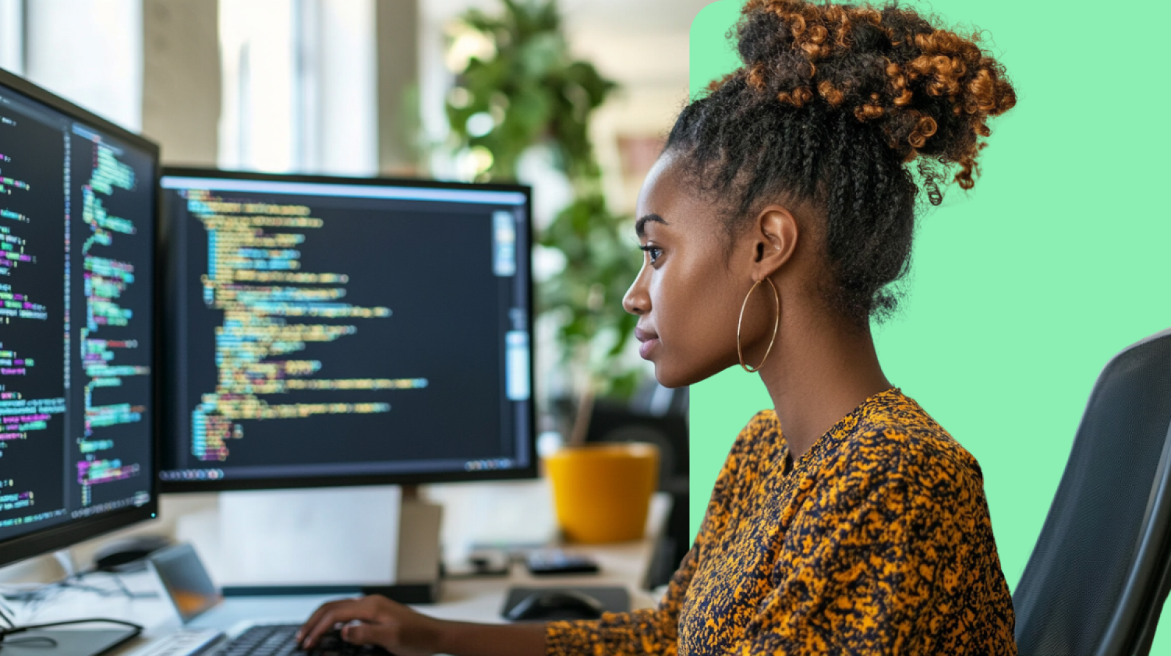 woman working on a computer programming.